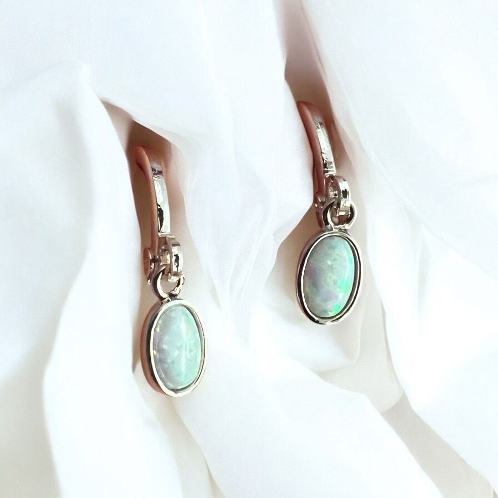 silver opal huggie hoop earrings
